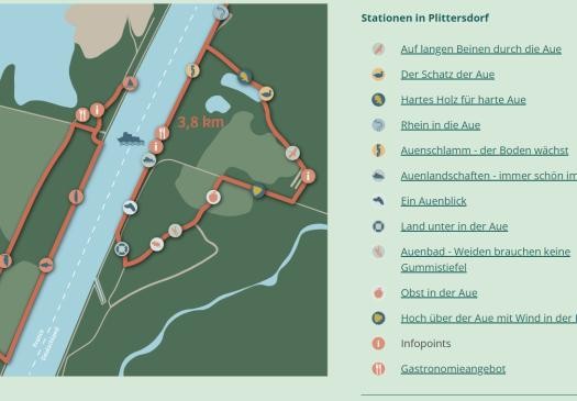 Screenshot Karte und Stationen Rheinauenrunde bei Plittersdorf