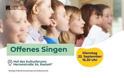 Der Kinderchor der Musikschule lädt zum gemeinsamen Singen ein. Plakat: Isabelle Swoch-Joyon/Stadt Rastatt Singende Kinder im Chor.