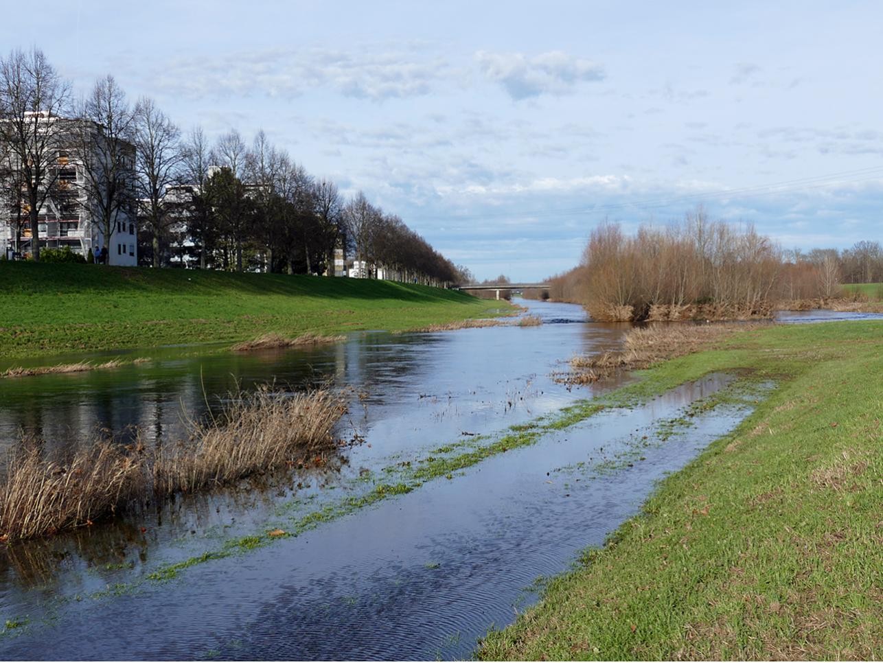 Flooded riverbed of the Murg in Rastatt.