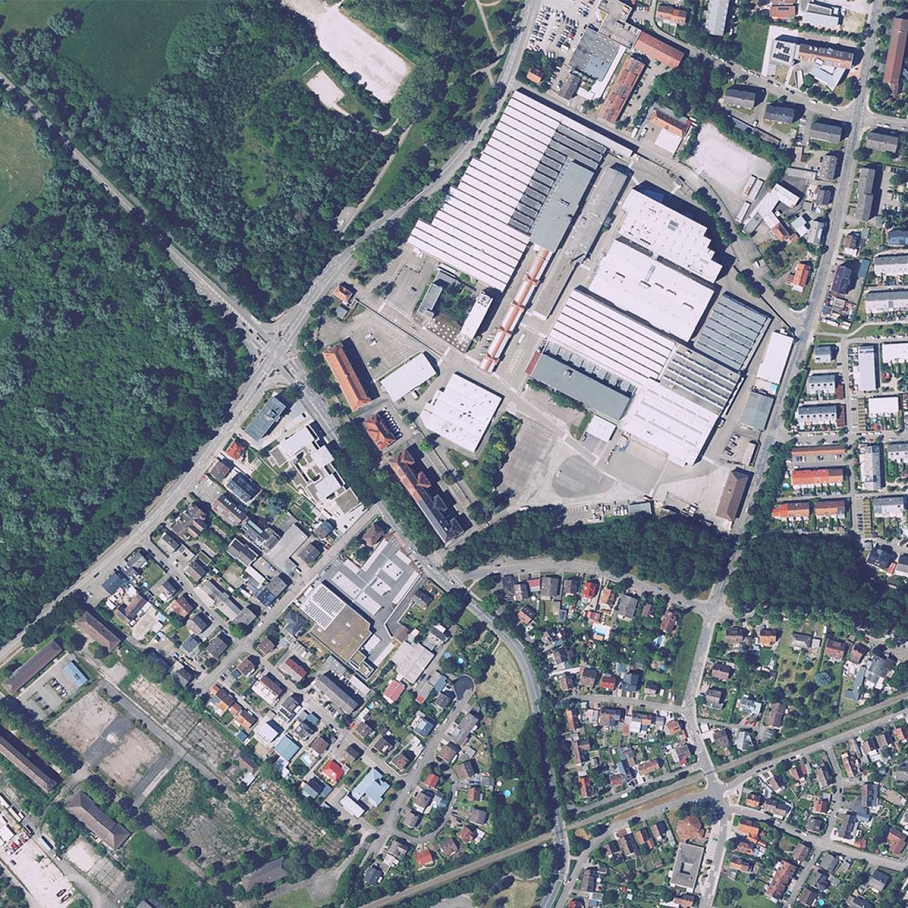 Aerial view industrial area Gettinge factory site