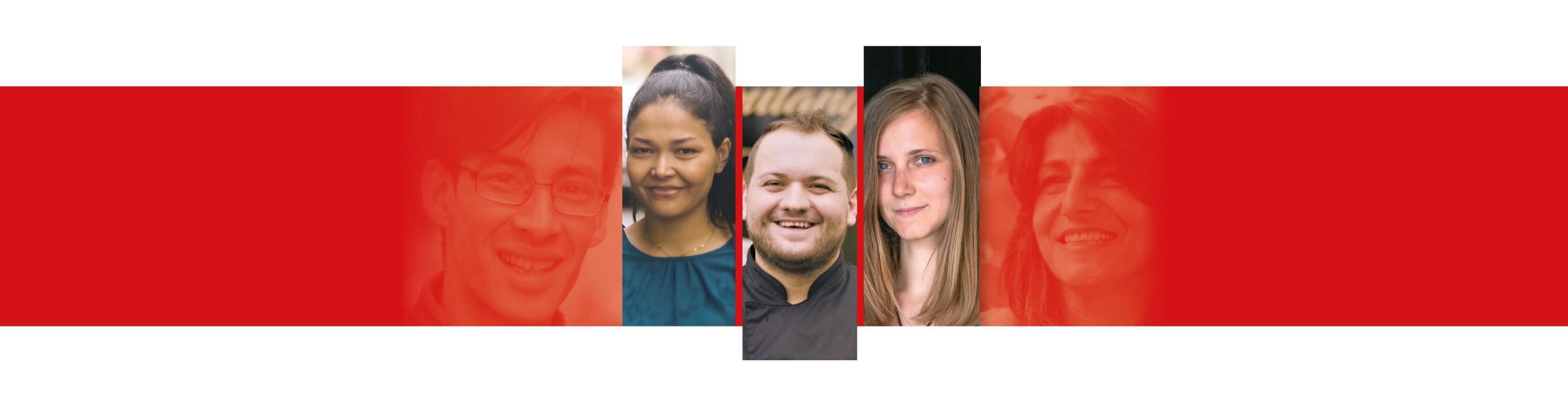 Visualisierung: Stadt Rastatt Bildkollage Köpfe auf rotem Balken