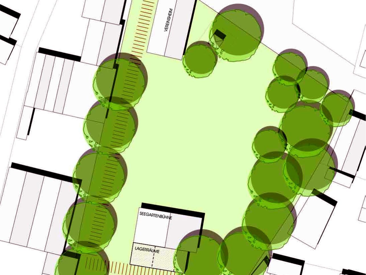 Plan Seegarten stage Wintersdorf with streets, houses and trees.