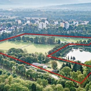 Luftaufnahme Standortvorschlag "Am Münchfeldsee" für den Neubau Zentralklinikum