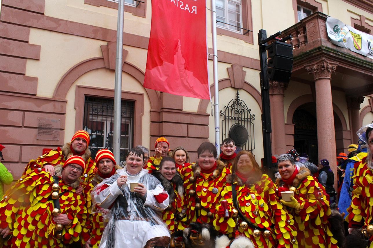 Carnival revellers in front of the town hall