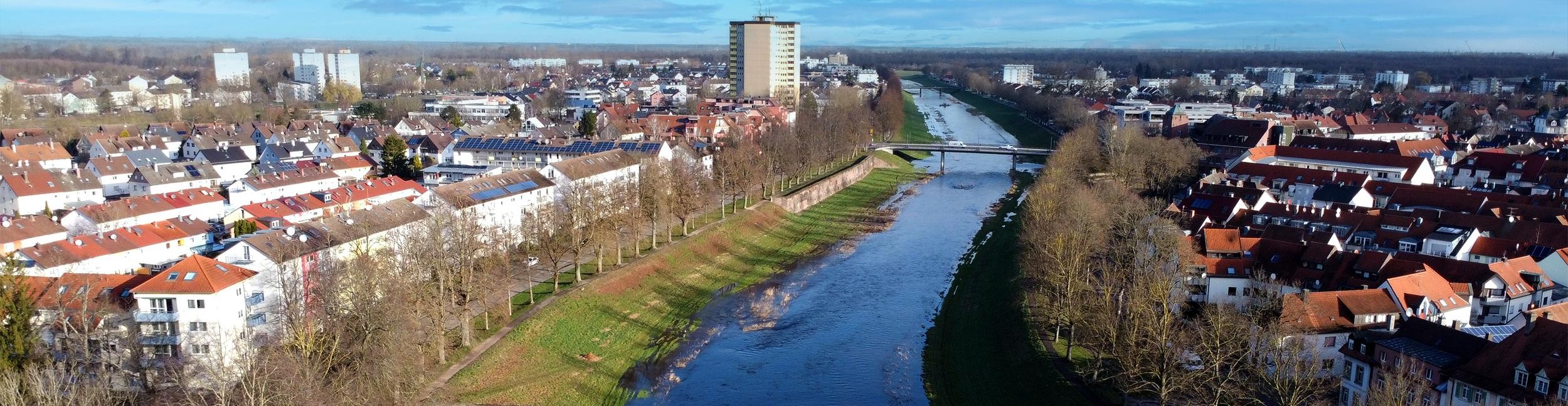 Luftaufnahme Murg Rastatt. Foto: wat Ingenieurgesellschaft mbH Luftaufnahme Murg Rastatt beim Friedrichring