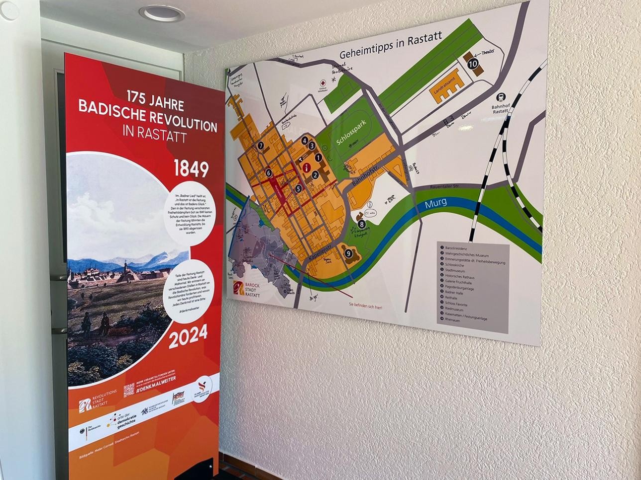 Information board in the tourist information center on 175 years of the Baden Revolution