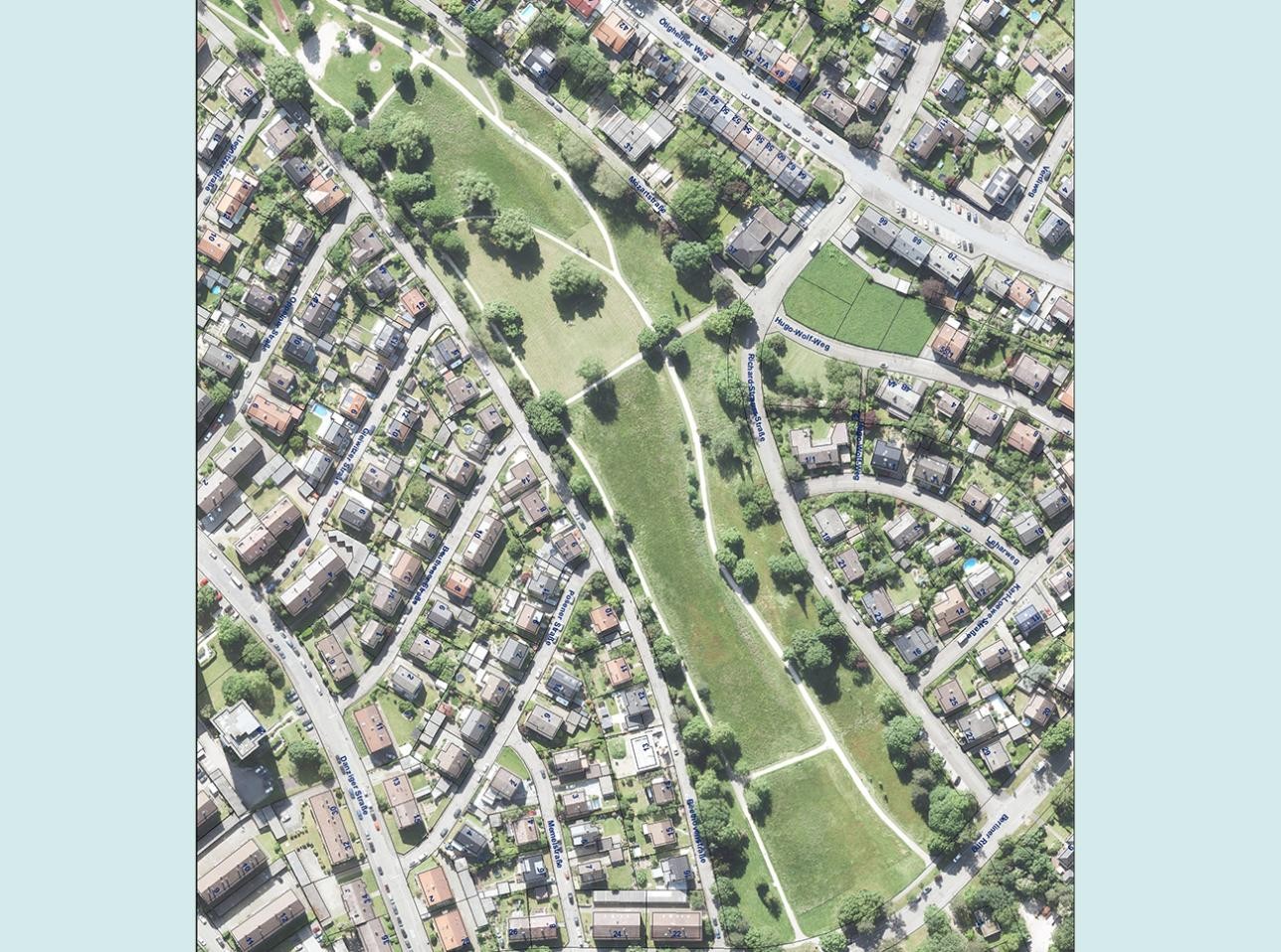 Grünanlage Mozart-Beethovenstraße. Foto: Stadt Rastatt Luftbild Grünanlage Mozart-Beethovenstraße