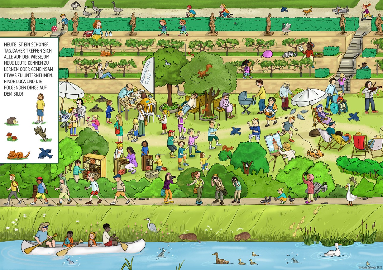 Wimmelbild: Szene an der Pagodenburg