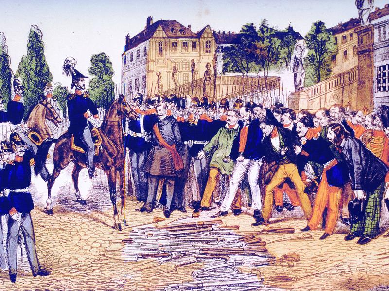 Gemaltes Bild von der Entwaffnung 1849