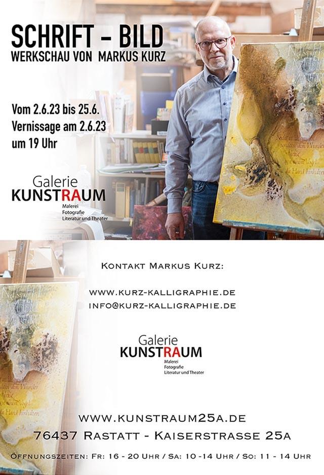 Werkschau von Markus Kurz in der Galerie Kunstraum Rastatt. Foto: Oliver Hurst Bild auf Staffelei und dahinter steht ein Mann