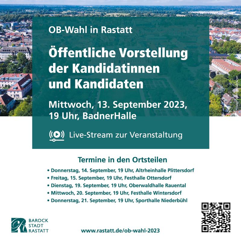 Plakat zur OB-Wahl in Rastatt: Vorstellung der Kandidatinnen und Kandidaten