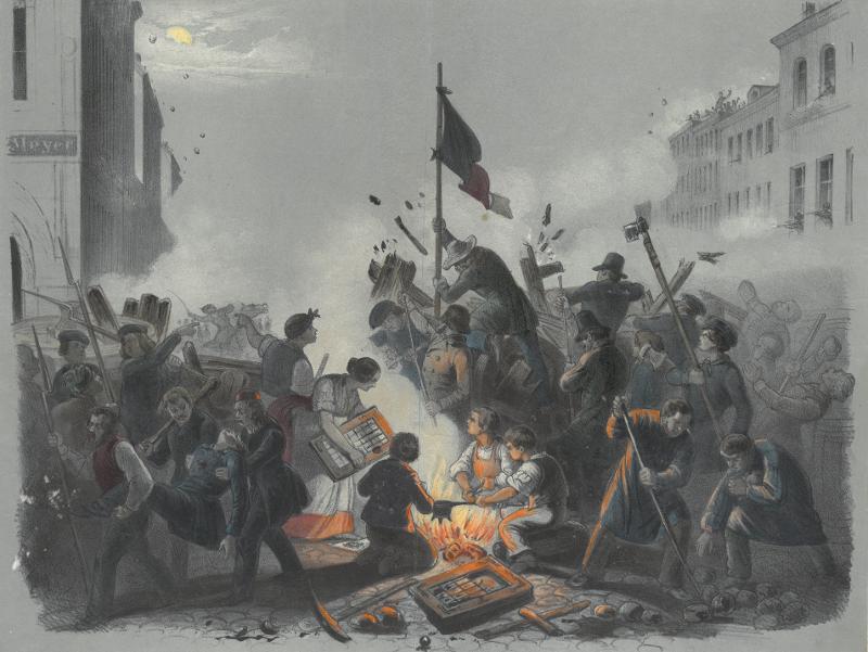 Barrikade an der Kronen- und Friedrichsstraße am 18. März 1848 (Privatbesitz Dieter Ante) Barrikade an der Kronen- und Friedrichsstraße am 18. März 1848 (Privatbesitz Dieter Ante)