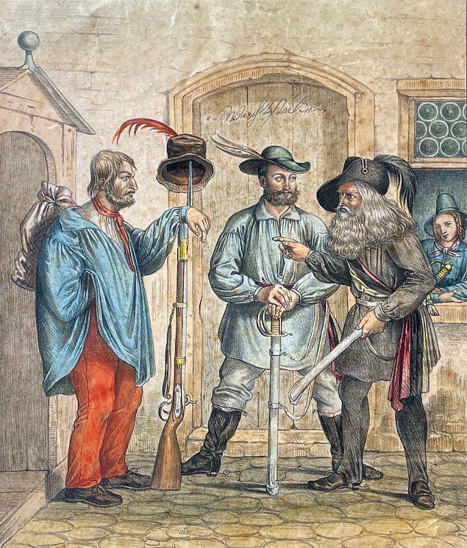 Freischärler im Jahr 1849 (WGM Rastatt) Zeichnung Freischärler im Jahr 1849 (WGM Rastatt)