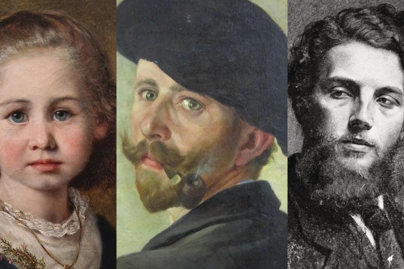 Collage von drei Gemälden, ein Kind und zwei Männer