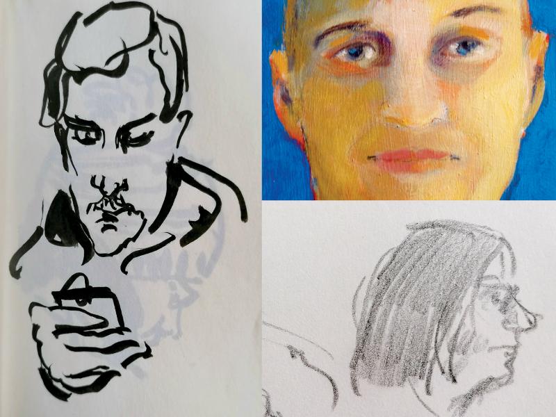 drei Porträts von Gesichtern