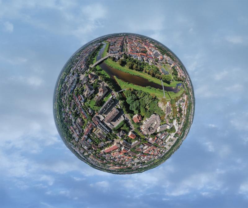 Luftbildaufnahme von Rastatt in Fischaugenoptik