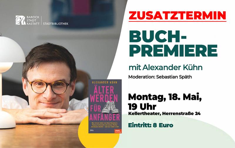 Alexander Kühn lächelt, daneben das Cover seines Buches "Älter werden für Anfänger"