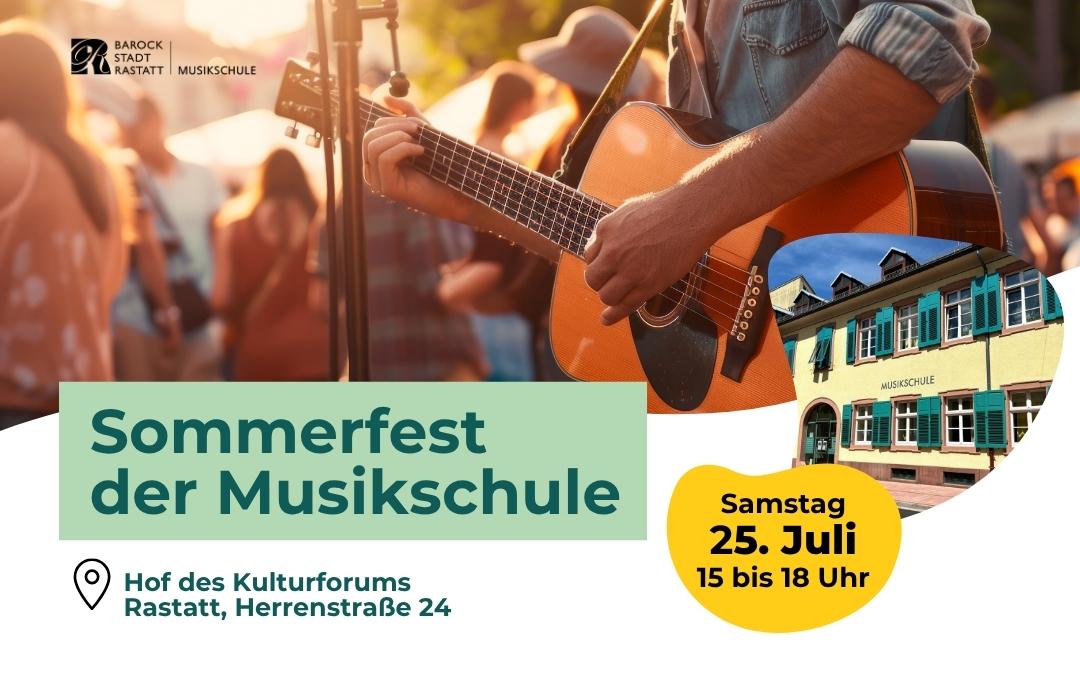Plakat Sommerfest der Musikschule: Mann mit Gitarre.