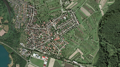 Aerial view Wintersdorf with houses and fields