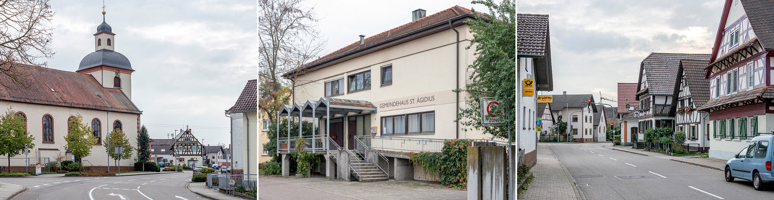 Collage aus drei Bildern in Ottersdorf mit Häusern
